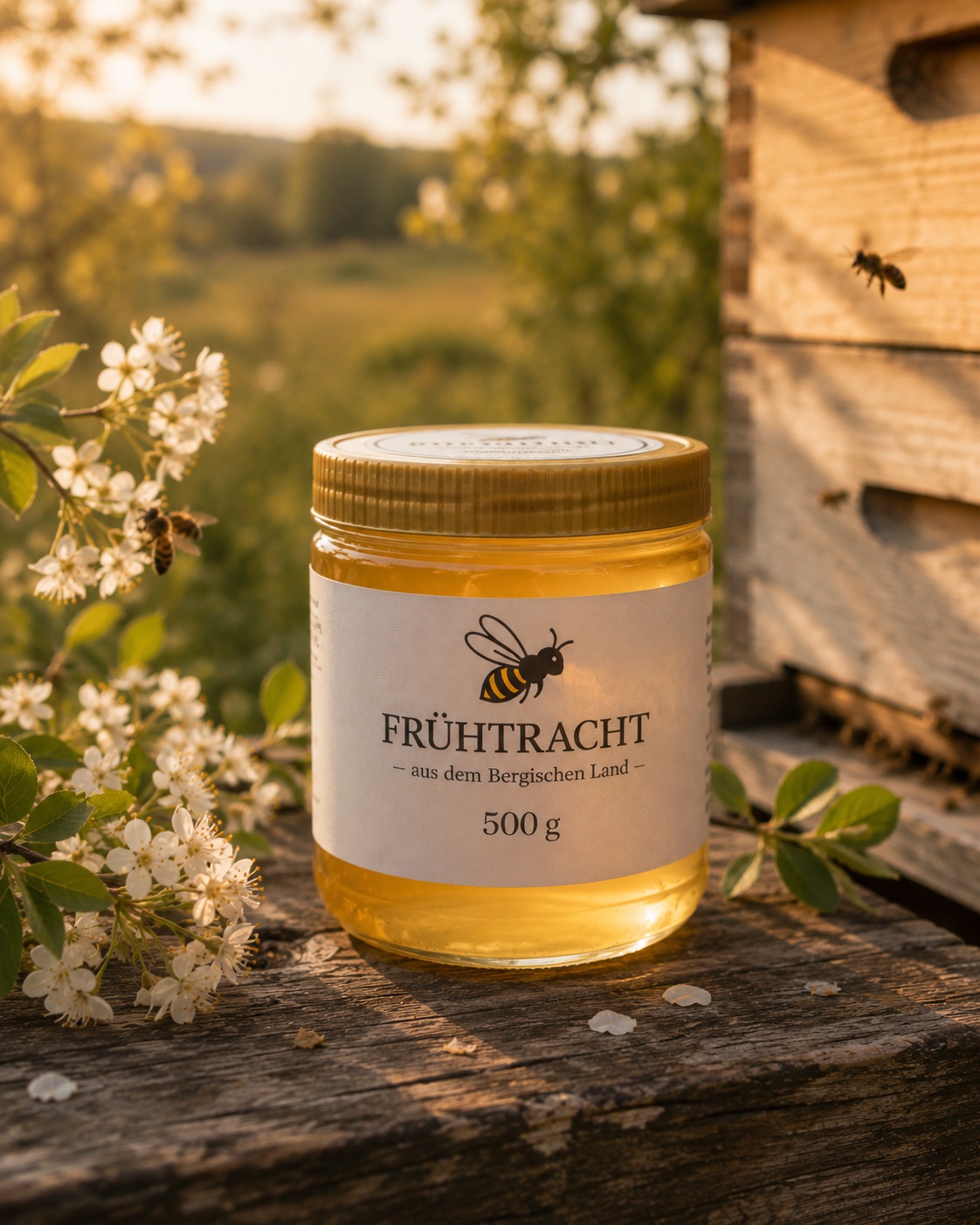 Glas Frühtrachthonig mit Obstblüten