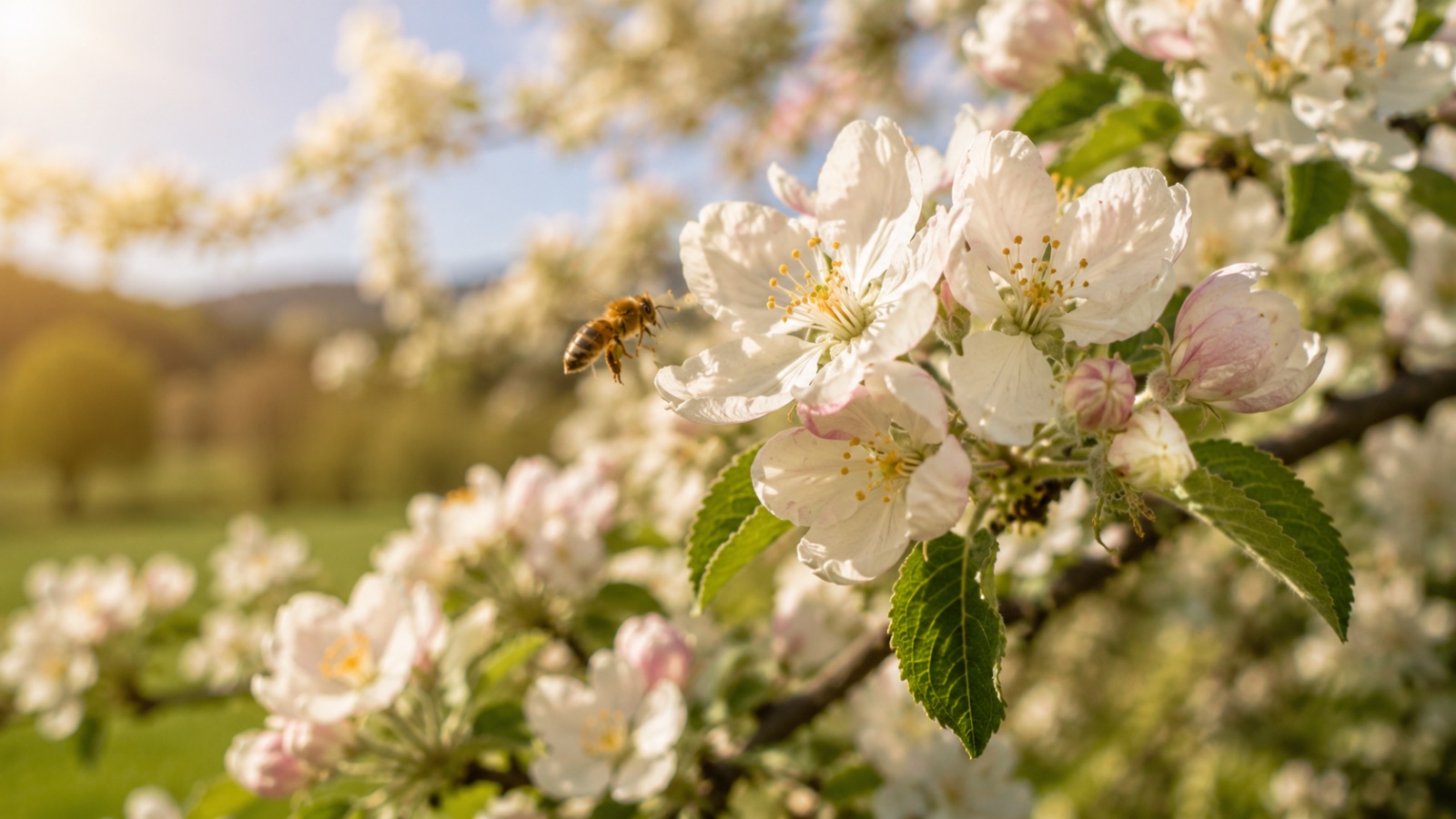 Biene bestäubt Obstblüte
