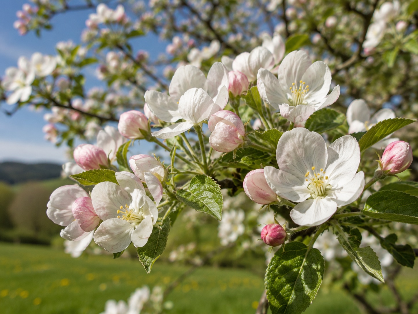 Obstblüte im Mai im Bergischen Land mit Biene